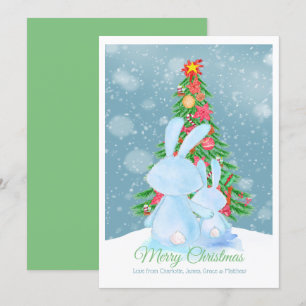 Christmas Bunny Rabbits With Tree In Snow Card