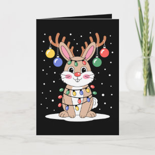 Christmas Bunny Reindeer Antlers Lights Xmas Snow Card