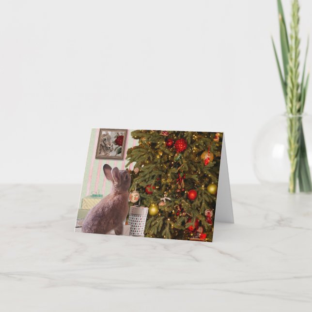 Christmas Bunny Thinking Up Mischief Holiday Card (Front)