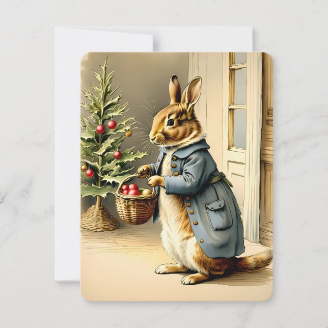 christmas bunny vintage holiday card (Front)