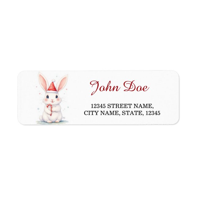 Christmas Bunny with Candy Cane Return Address (Front)