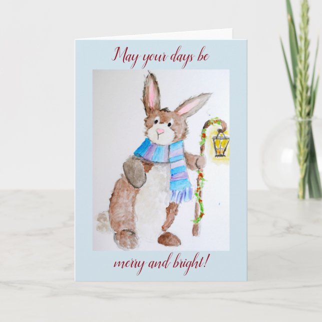 Christmas bunny with light holiday card (Front)