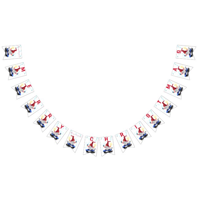 Christmas Bunting Flags Skater Gnome with Gifts (All)