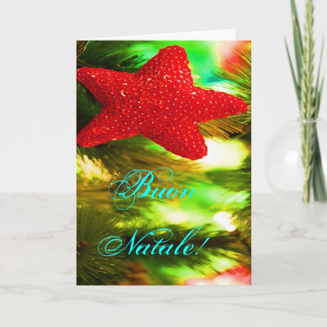 Christmas Buon Natale Red Christmas Star Holiday Card (Front)