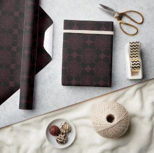 Christmas Burgundy and Black Mandala Wrapping Paper