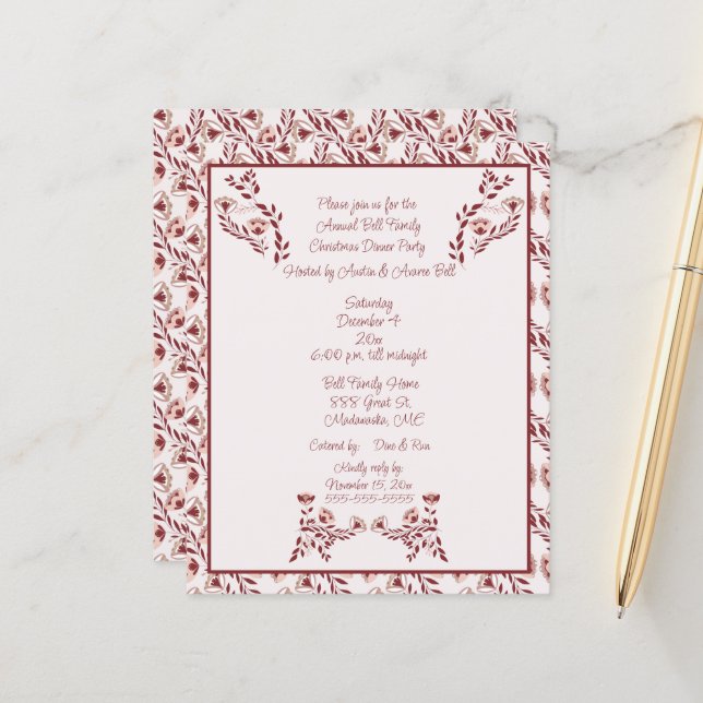 Christmas  Burgundy Floral Scandinavian Folk Art  (Front/Back In Situ)