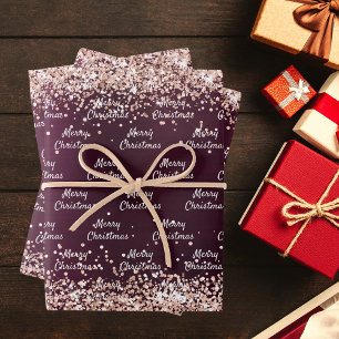 Christmas burgundy rose gold elegant wrapping paper sheet