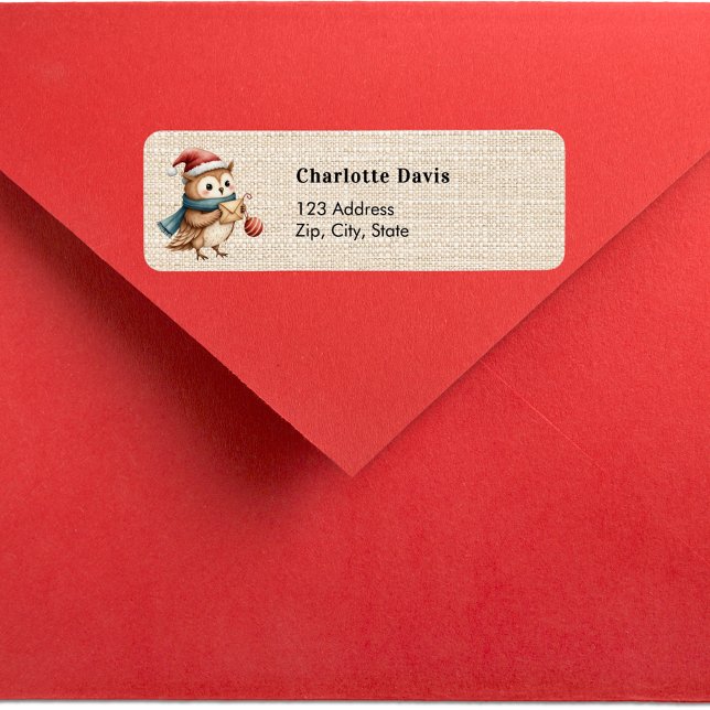 Christmas burlap beige cute owl return address  (Creator Uploaded)