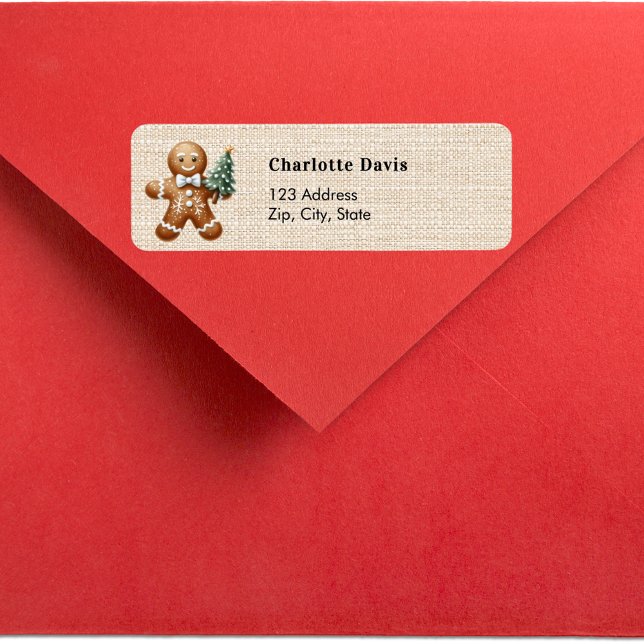 Christmas burlap beige gingerbread return address  (Creator Uploaded)