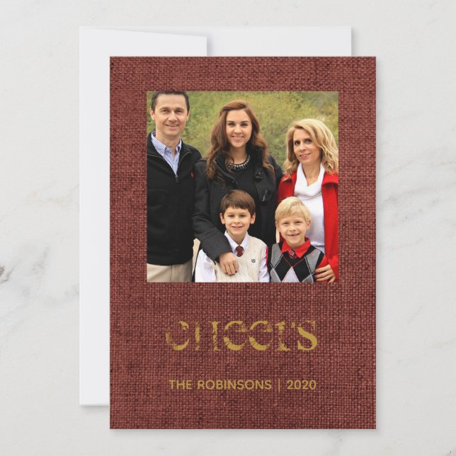 Christmas Burlap Holly and Ivy Family Photo Holiday Card (Front)