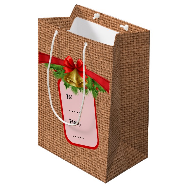 Christmas Burlap Medium Gift Bag (Front Angled)