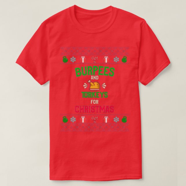 Christmas Burpees And Turkeys Winter Black  T-Shirt (Design Front)