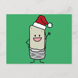 Christmas Burrito Waving Hello Santa Hat Holiday Postcard