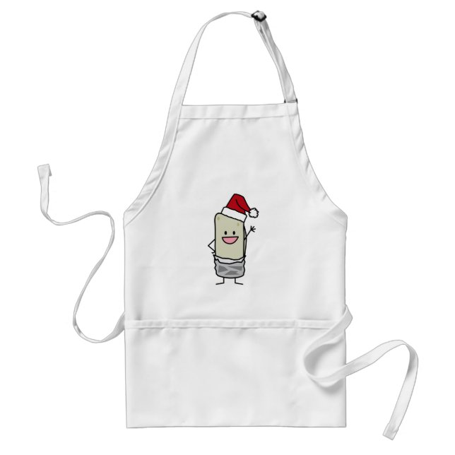 Christmas Burrito Waving Hello Santa Hat Holiday Standard Apron (Front)