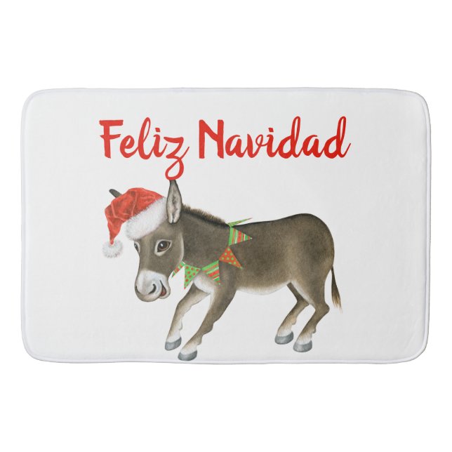 Christmas Burro Feliz Navidad Customisable Bath Mat (Front)