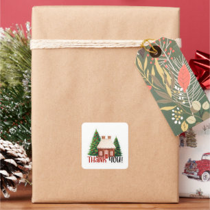 Christmas Business Holiday House Thank You Square Sticker