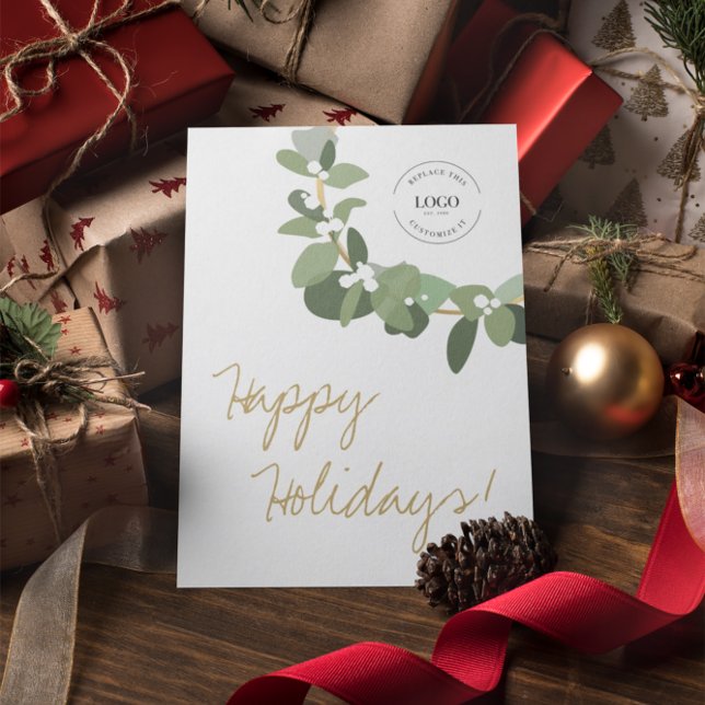 Christmas Business logo Gold black Wreath happy  Holiday Card (Creator Uploaded)