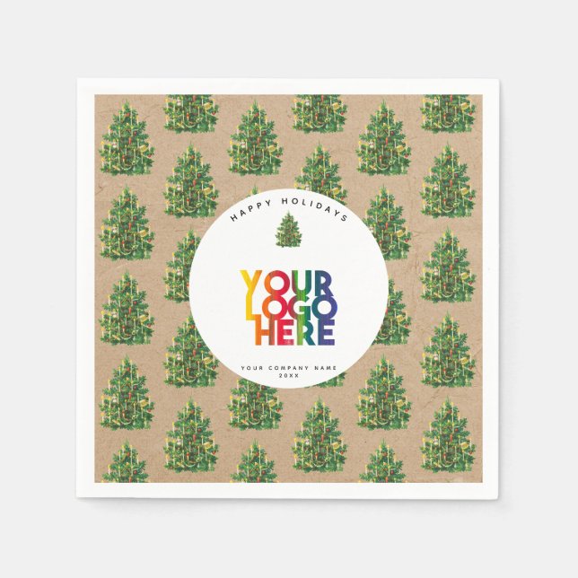 Christmas Business Logo Vintage Xmas Tree Napkin (Front)