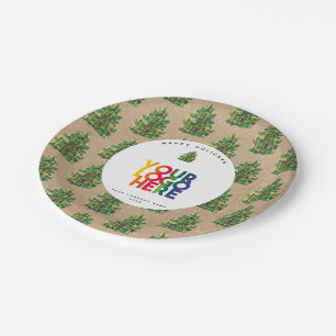 Christmas Business Logo Vintage Xmas Tree Paper Plate