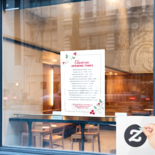 Christmas business opening times, green red holly