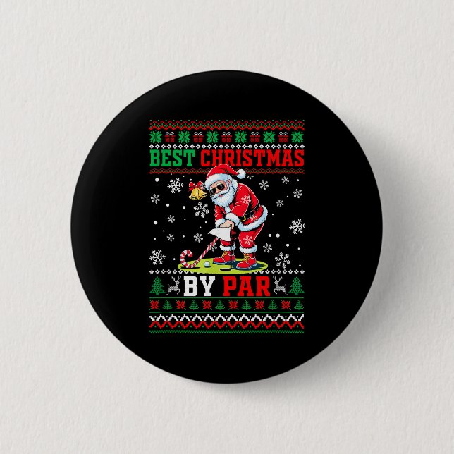 Christmas By Par Santa Sweater Playing Golf Golfer 6 Cm Round Badge (Front)
