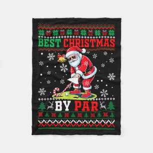 Christmas By Par Santa Sweater Playing Golf Golfer Fleece Blanket
