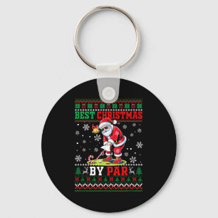 Christmas By Par Santa Sweater Playing Golf Golfer Key Ring