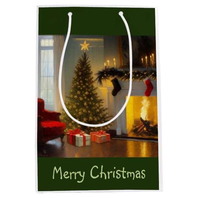 Christmas By The Fire Medium Gift Bag (Front)