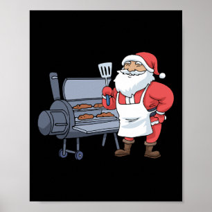Christmas Byrbecue Santa Claus Grill Smoker Steak Poster