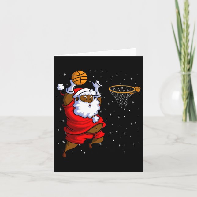 Christmas Bysketbyll Black African American Santa  Card (Front)