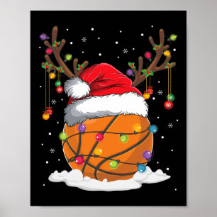 Christmas Bysketbyll Reindeer Fun Santa Hat Xmas K Poster