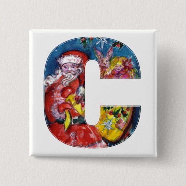 CHRISTMAS C LETTER  / SANTA  WITH GIFTS MONOGRAM 15 CM SQUARE BADGE (Front)