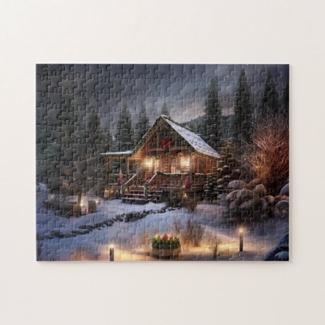 Christmas Cabin Christmas Puzzle Holiday Gift Idea (Horizontal)