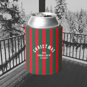 Christmas Cabin Crew Custom Red Green Stripe Can Cooler