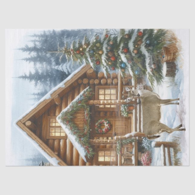 Christmas Cabin in Winter with Deer Tissue Paper (Front)