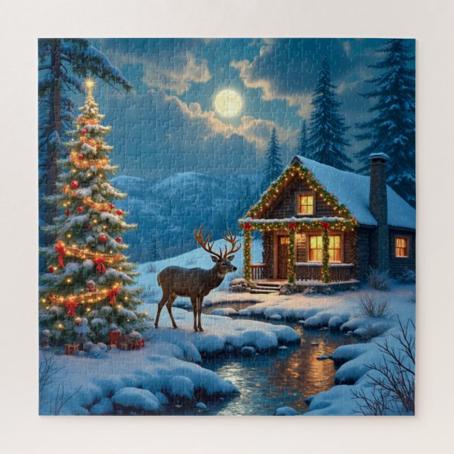 Christmas cabin snow art jigsaw puzzle (Vertical)