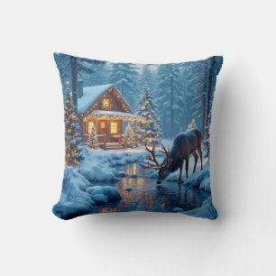 Christmas Cabin Throw Pillow