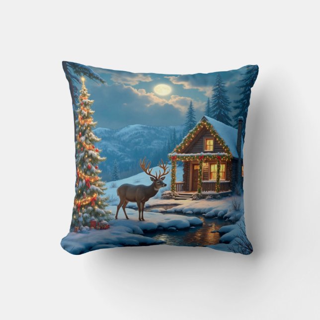Christmas Cabin Throw Pillow (Front)