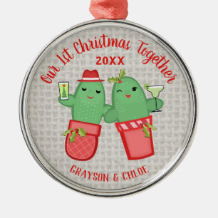 Christmas Cactus Couple First Holiday Succulent Metal Tree Decoration
