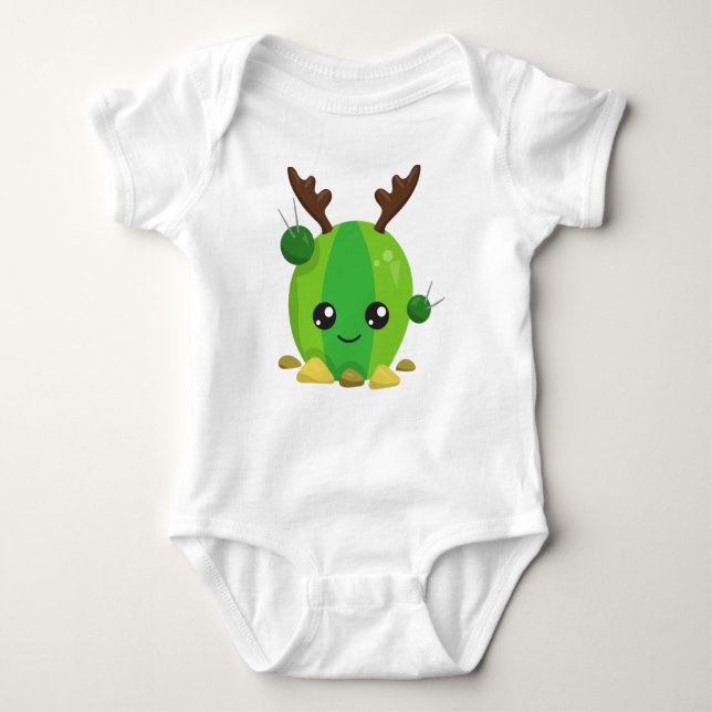 Christmas Cactus, Cute Cactus, Antlers, Holiday Baby Bodysuit (Front)