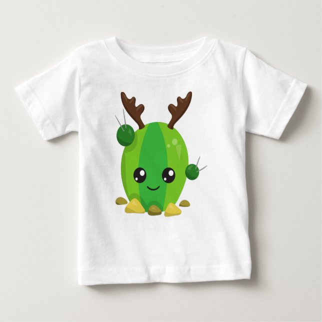 Christmas Cactus, Cute Cactus, Antlers, Holiday Baby T-Shirt (Front)