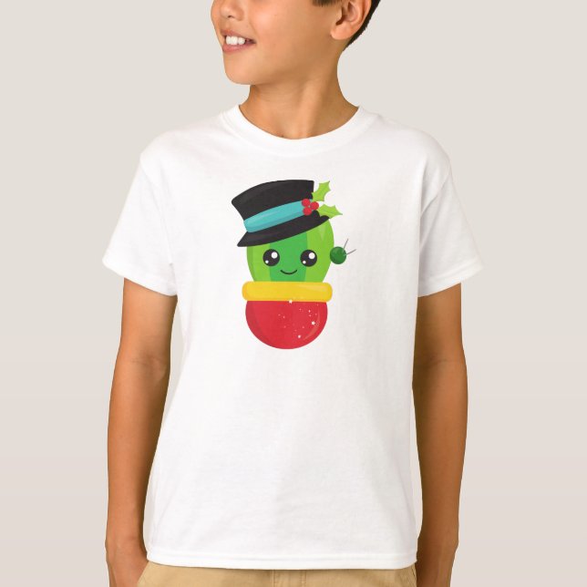 Christmas Cactus, Cute Cactus, Hat, Mistletoe T-Shirt (Front)