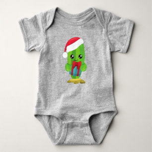 Christmas Cactus, Cute Cactus, Santa Hat, Gifts Baby Bodysuit