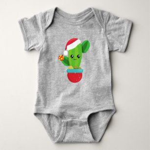 Christmas Cactus, Santa Hat, Christmas Ornaments Baby Bodysuit