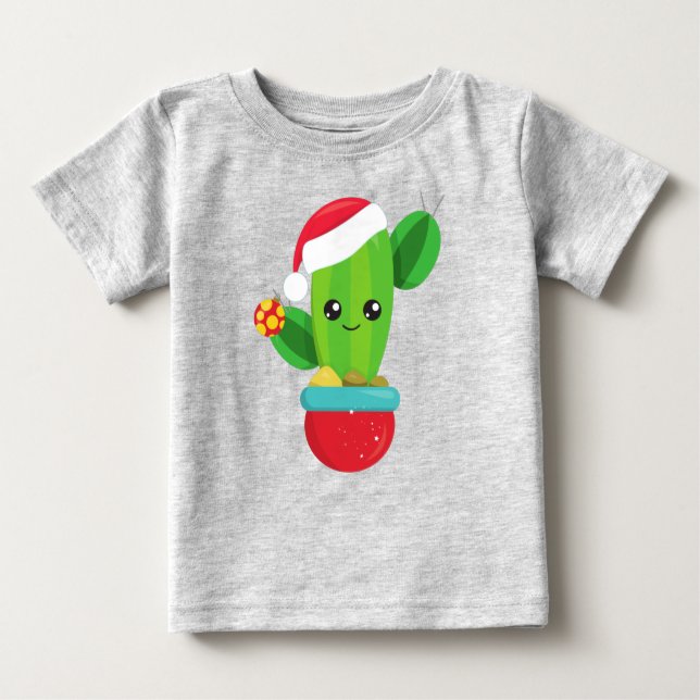 Christmas Cactus, Santa Hat, Christmas Ornaments Baby T-Shirt (Front)
