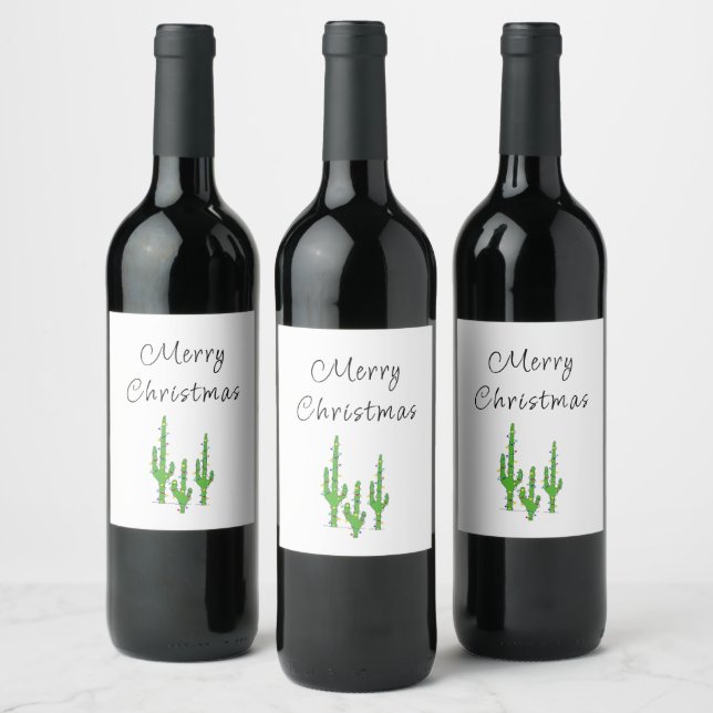Christmas Cactus Southwestern  Wine Label (Bottles)