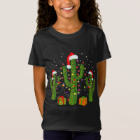 Christmas Cactus Wearing Santa Hats and Lights