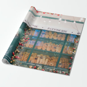 Christmas cafe bakery exterior with Christmas deco Wrapping Paper