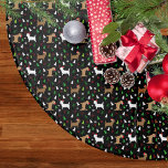 Christmas Cairn Terriers in Santa Hats Black  Brushed Polyester Tree Skirt<br><div class="desc">This cute pattern features our Cairn Terriers wearing Santa Hats with green and white Christmas pine trees and holly berries over a black background.</div>