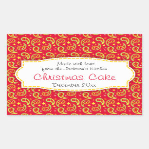 Christmas cake paisley red food label sticker